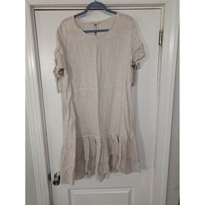 Made in Italy Linen Tiered Ruffle Dress women's Large* natural drop waist